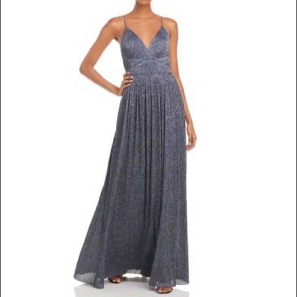 Aidan by Pleated Glitter Gown V-NECK  size:6 - Picture 1 of 13